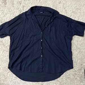 Madewell navy blue oversized loose fit short sleeve button down collared top